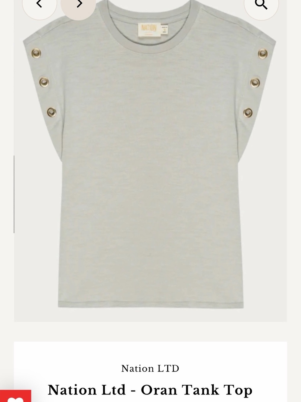Nation LTD Light Khaki Oran Tank Top with Grommet Sleeve Detail